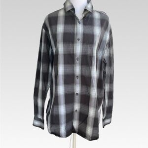 Alfani Men's Charcoal and Light Gray Checkered Shirt size XL